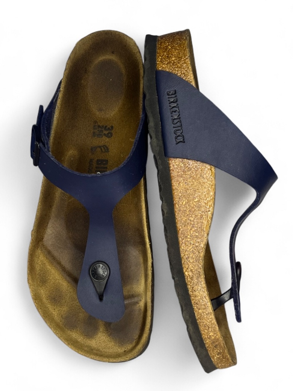 Birkenstock Navy Cork Footbed Slide Sandals - Picture 4 of 10